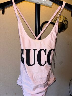 SUPER GORGEOUS Gucci Pink One-Piece Swimsuit with Black Logo